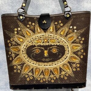 Continental Handbags Woven & Leather Satchel Purse Vintage ORIGINAL RARE